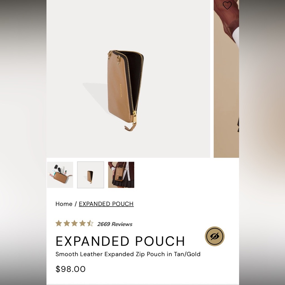 Bandolier Tan Leather Zip Pouch with Gold Accents